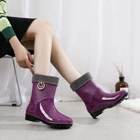 fashion ring deco rain boots womens rubber galoshes purple rain shoes women mid calf water boots female waterproof rainboots