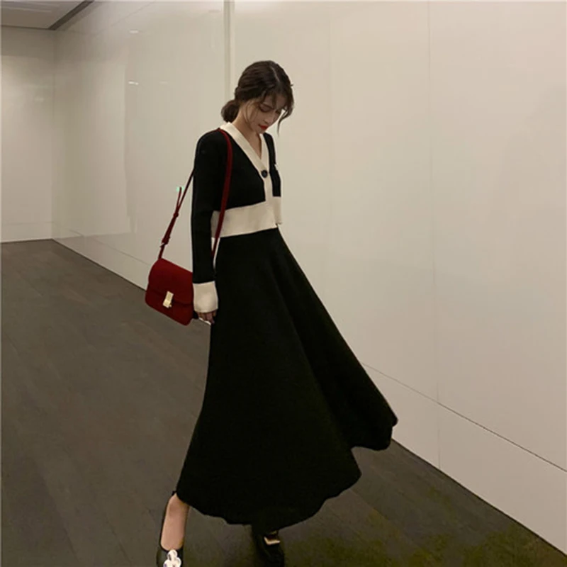 

New Arrival Autumn Winter Korea Fashion Women High Waist Slim Knitting A Line Skirt all-matched Casual Swing Long Skirt S322