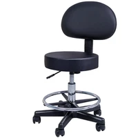 Round Seat Swivel Rolling Stool With Footrest Leather Chair Medical Spa Drafting Task Work Desk Stool with Back For Home/Office