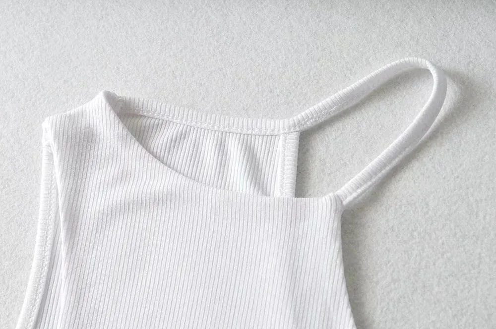 

Woman Ribbe Halter One Shoulder Irregular Strappy Camis Crop Top