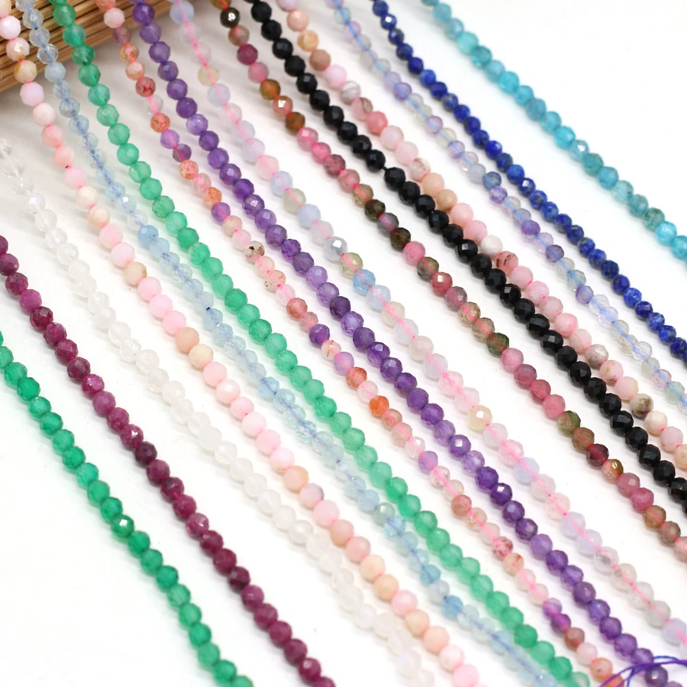 

Small Beads Natural Semi-Precious Stones Agate Amethyst Faceted Beads for Jewelry Making DIY Necklace Bracelet Accessories 3mm