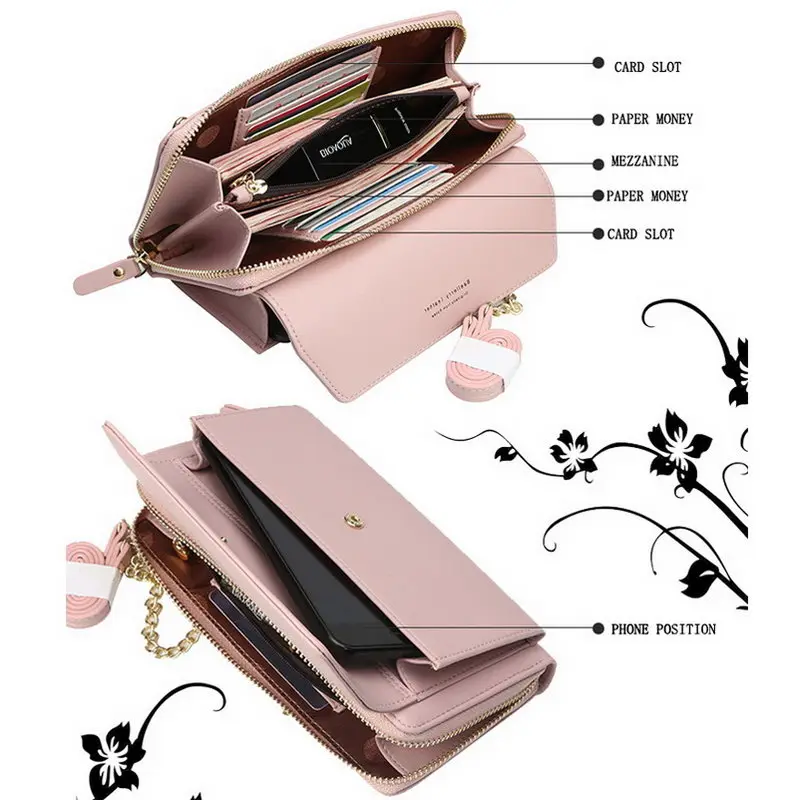 

Crossbody Wallet Women PU Leather Cellphone Purse with Metal Chain Strap -OPK