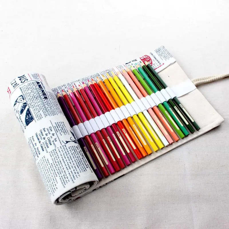 

School Roll Pencil Case Canvas Penalty Pencilcase 36/48/72 Holes Pen Bag Case for Kids Girls Boy Painting Drawing Box Stationery