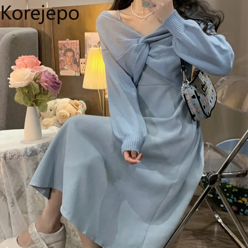 

Korejepo French Dress Gentle Wind Suit Female Autumn and Winter 2021 New Waist Closing Slim Temperament Suspender Dresses