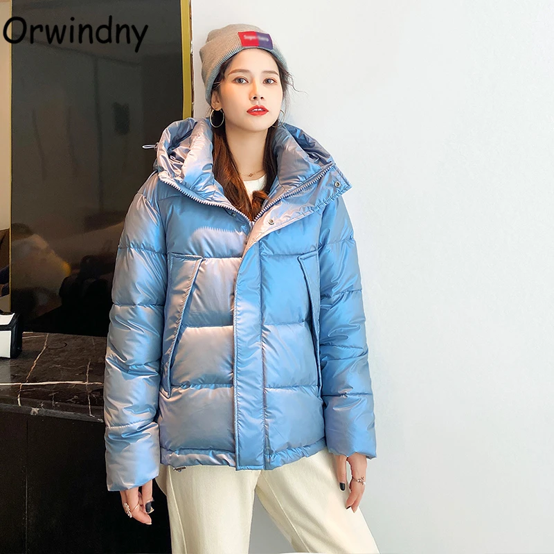 

Orwindny Bright Woman Parkas Waterproof Jackets Hooded Winter Coat Female Fashion Glossy Padded Clothes High Street Coats Ladies