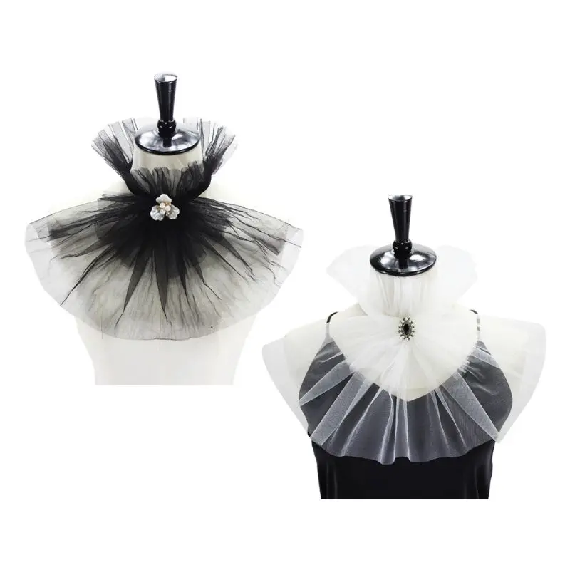 

Винтажный стиль сетчатый воротник-стойка Искусственный горный хрусталь жемчужное ожерелье-чокер с оборками