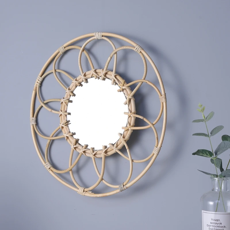 

Rattan Hanging Wall Mirror Innovative Art Decoration Dressing Mirrors for Apartment Living Room Bedroom Bathroom