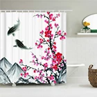 Занавеска для ванной с цветущей сливой, водонепроницаемая занавеска для душа из ткани в китайском стиле, цветочный экран для ванной комнаты, домашний декор