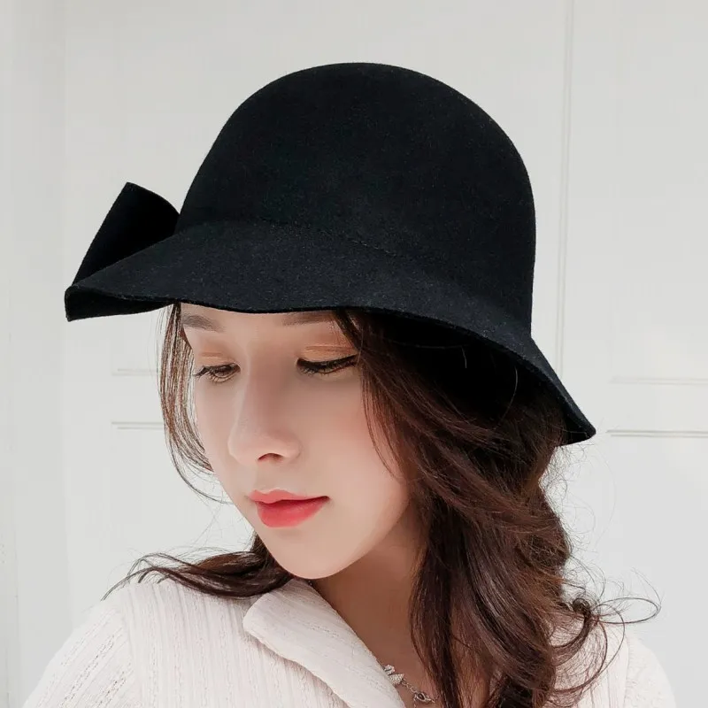 Seioum alta calidad cubo hembra sombrero Hairball Ultra fino lana fieltro sombreros para las mujeres plegable