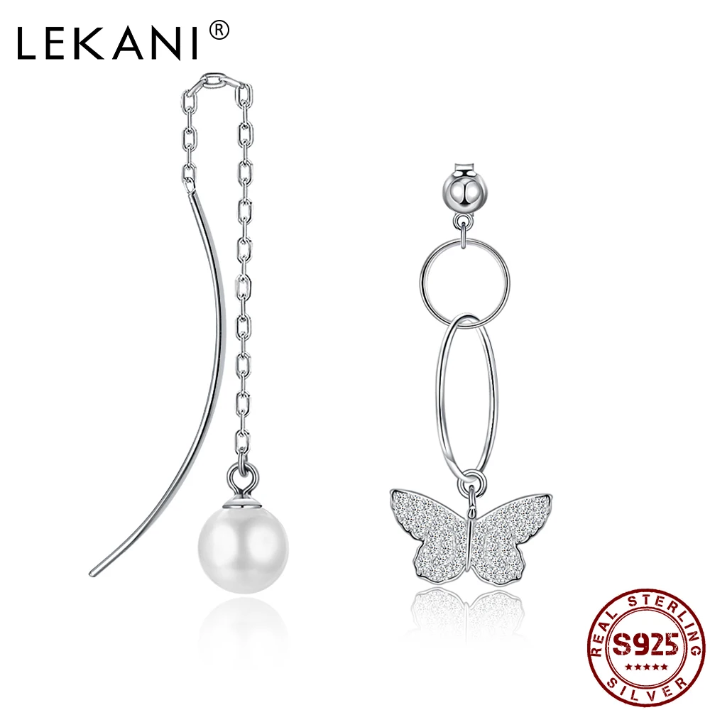 

Серьги-подвески женские Асимметричные из серебра 925 пробы с бабочкой и бусинами