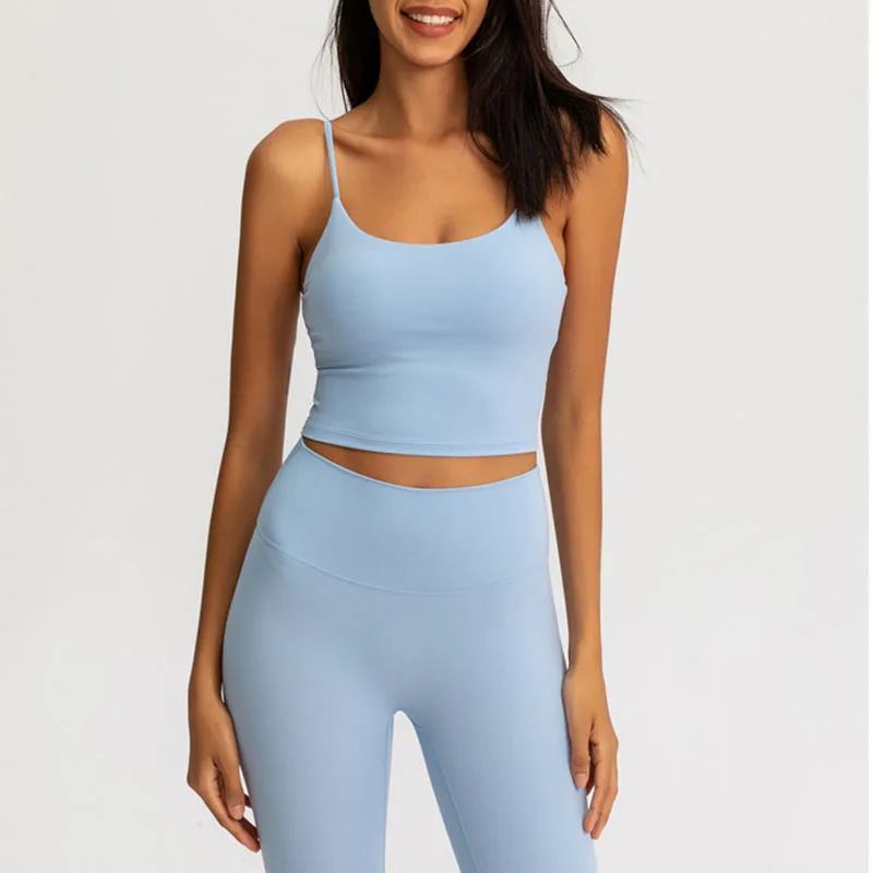 

Women Plain Soft Nylon Fitness Vest Push Up Padded Gym FBras Yoga Crop Tops Workout Sports Bras
