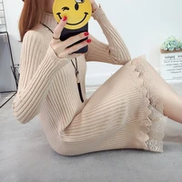 sweater womens dress autumn winter pullover mid length solid color slim half high neck long sleeve thick knit truien dress e387