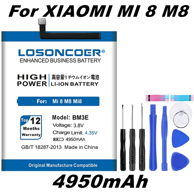 LOSONCOER BM3E 4950 мАч запасные аккумуляторы для телефонов для Xiaomi mi 8 mi 8 M8 настоящая батарея хорошее качество мобильного телефона