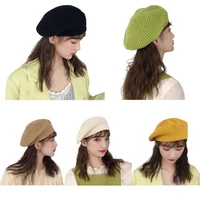 autumn winter knitted beret female japanese soft sister cute british hats painter sweet color caps black green yellow new