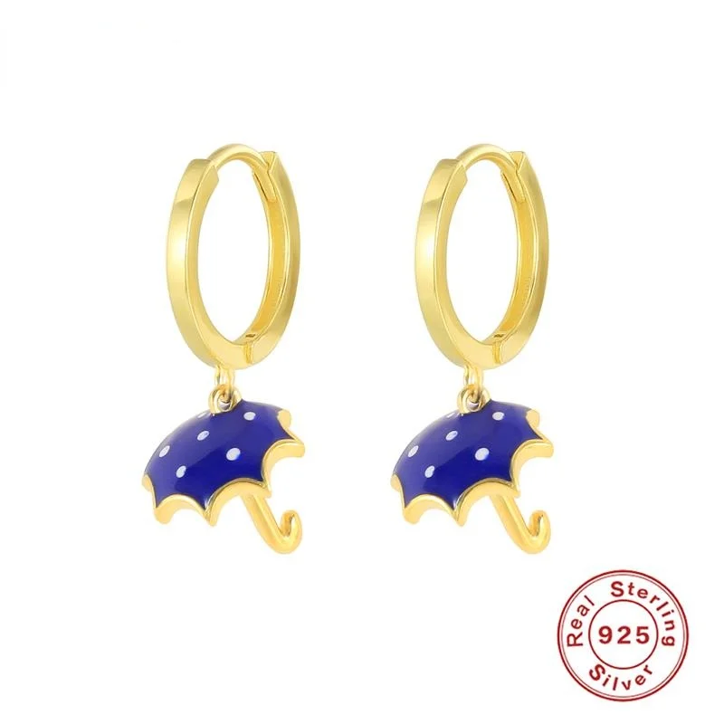 

Creative Blue Enamel Umbrella Hoop Earrings for Women Girls Lovely Gift Sterling Silver Earrings Jewelry Gold Earring Fashion