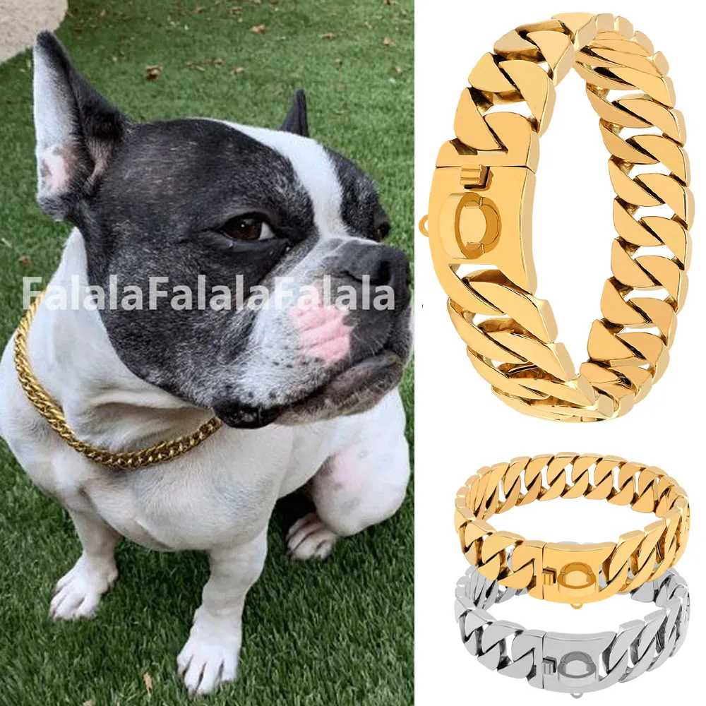 Strong Metal Dog Chain Collars Stainless Steel Pet Training Choke Collar For Large Dogs Pitbull Bulldog Silver Gold Show Collar