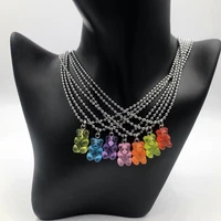 resin pendant gummy bear cute hip hop punk candy color jelly bear initial chain necklace collar for christmas gifts present 2021
