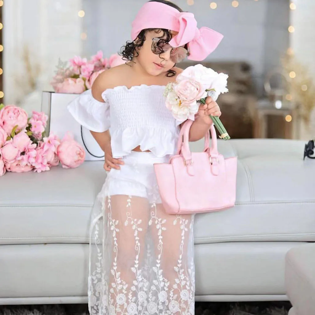 2 шт. детская одежда с открытыми плечами и кружевом | Мать ребенок