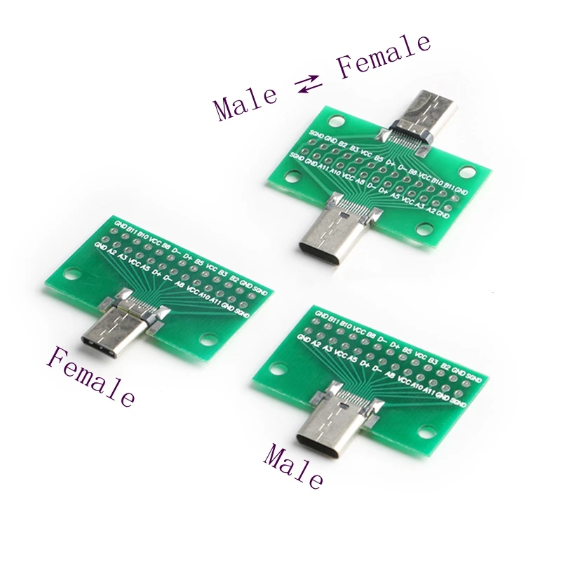Разъем usb-c штекер-гнездо USB 3 1 тест адаптер для печатной платы Тип C 24P 2 54 мм разъем