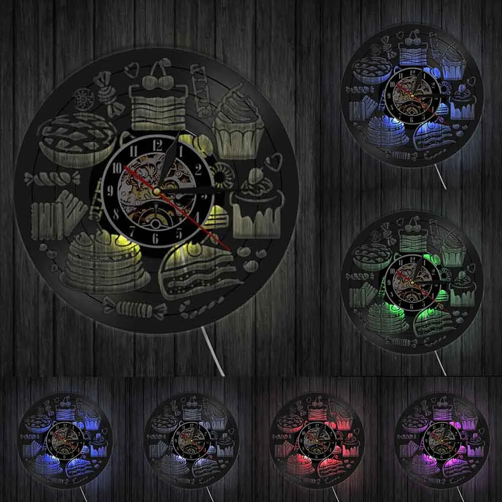 Настенные кухонные часы виниловые 3D настенные с изображением десертов