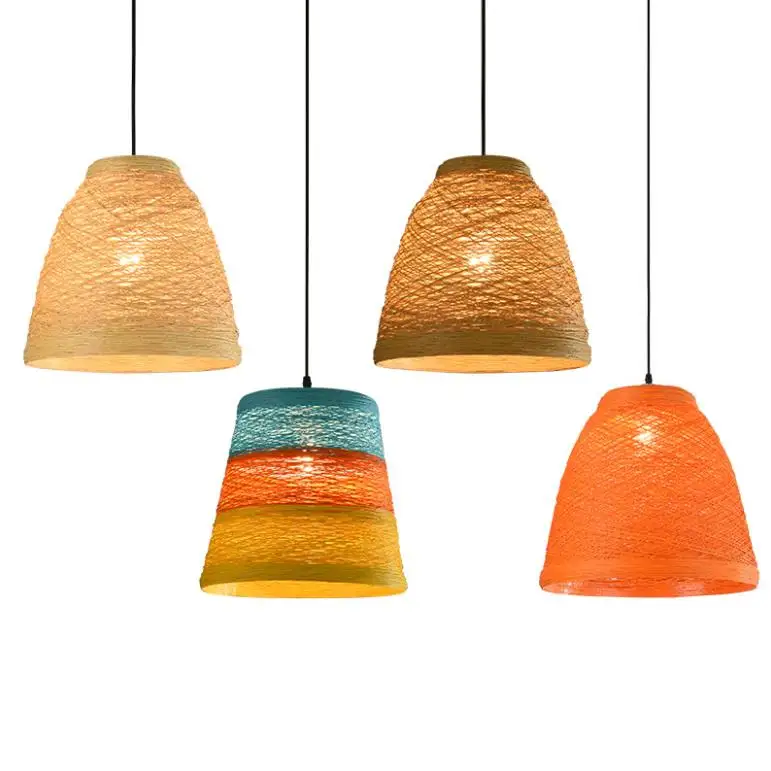 Творческий идиллический плетению ротанга подвесной светильник на пеньковом