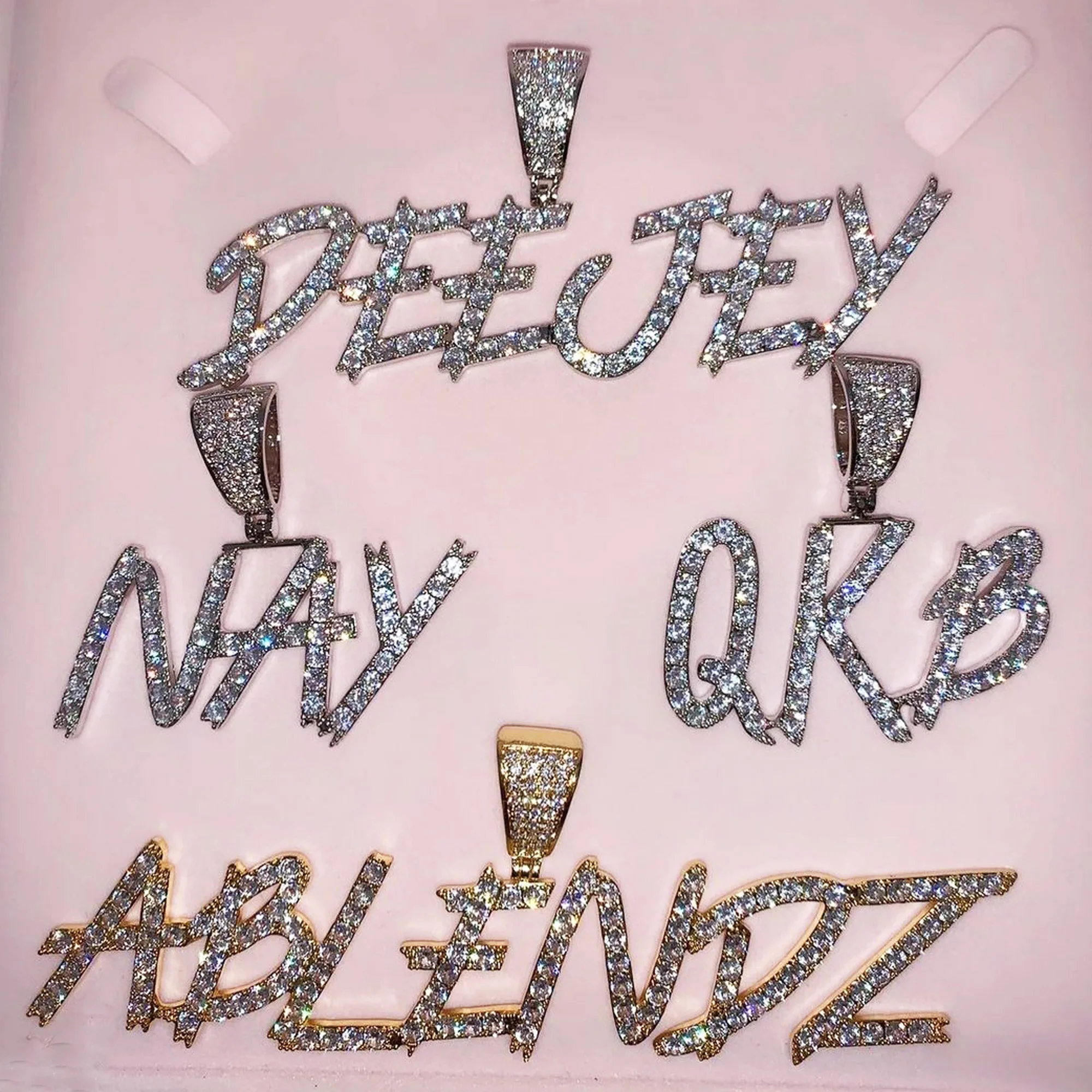 

Custom Name Necklace Large Size of Brush Font Initial Necklace Icy Bling Personalized Letters Pendant Nameplate Chain