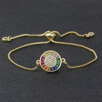 aibef fashion rainbow zircon adjustable chain bracelet bangle women cz rose gold silver color copper jewelry women engagement