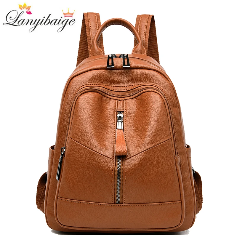 

2022 High Quality Leather Backpack Women Large Capacity Travel Backpack Fashion School Bags Lady Shoulder Bags bolsa feminina