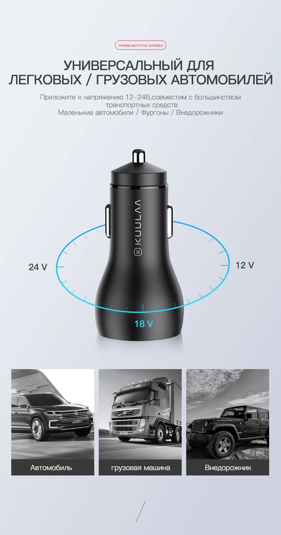 KUULAA Quick Charge 3,0 36 Вт двойное автомобильное зарядное устройство USB для Xiaomi Mi 9 huawei P30 Pro QC3.0 QC 3,0 Автомобильное быстрое зарядное устройство для телефона
