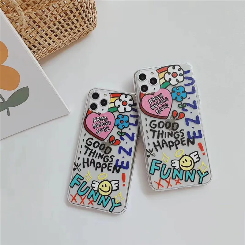 Чехол для телефона с граффити сердечками радужными цветами и буквами Iphone 11 Pro Max X