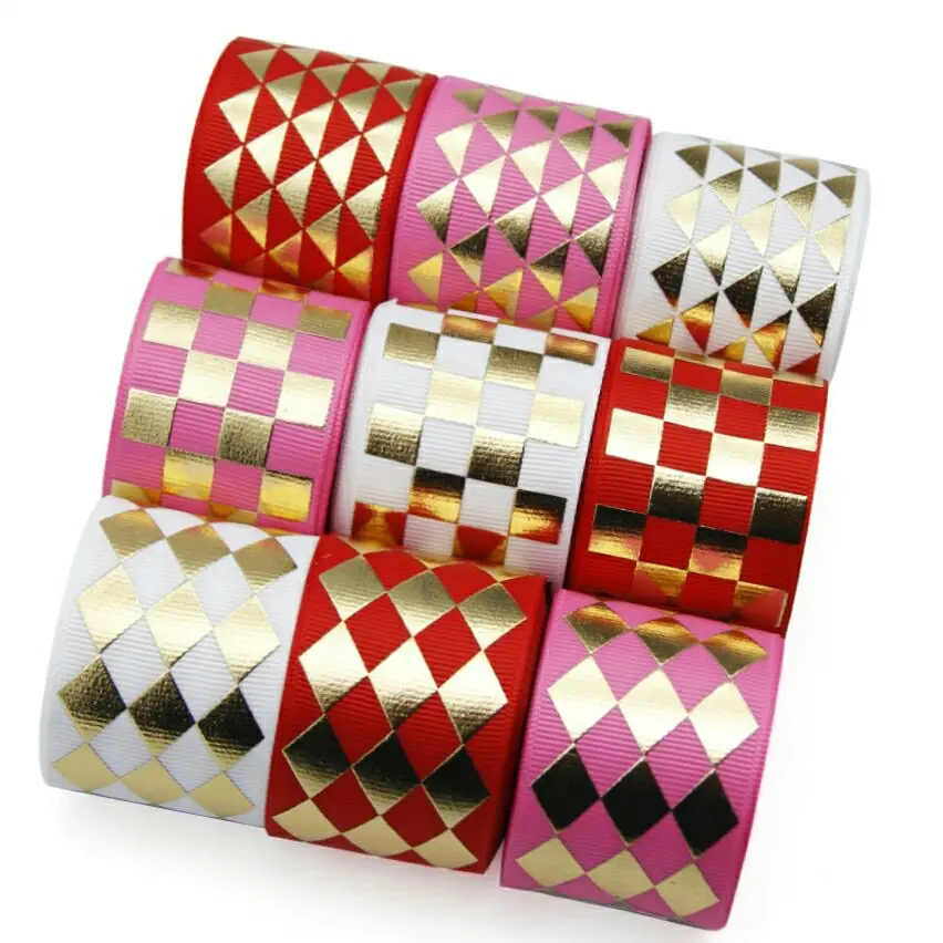 

1-1/2 38mm dot/square pattern/diamond gold ribbon 50 yards handmade materials packaging clothing materials headdres grosgrain