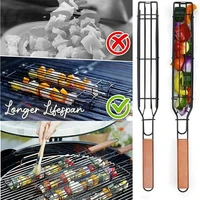 Portable BBQ Grilling Basket Reusable Nonstick Barbecue Grill Mesh Clip Steak Meat Fish Vegetable Holder Tool 667A