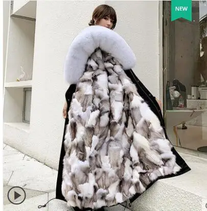 Длинная Верхняя одежда с подкладкой из натурального Лисьего меха зимняя куртка