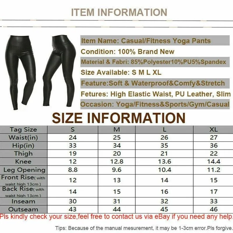 

PU Leather Leggings Streetwear High Waist Stretch-Fit Faux Leather Fashion Women Ladies Shaper Slimming Large elasticity Pants
