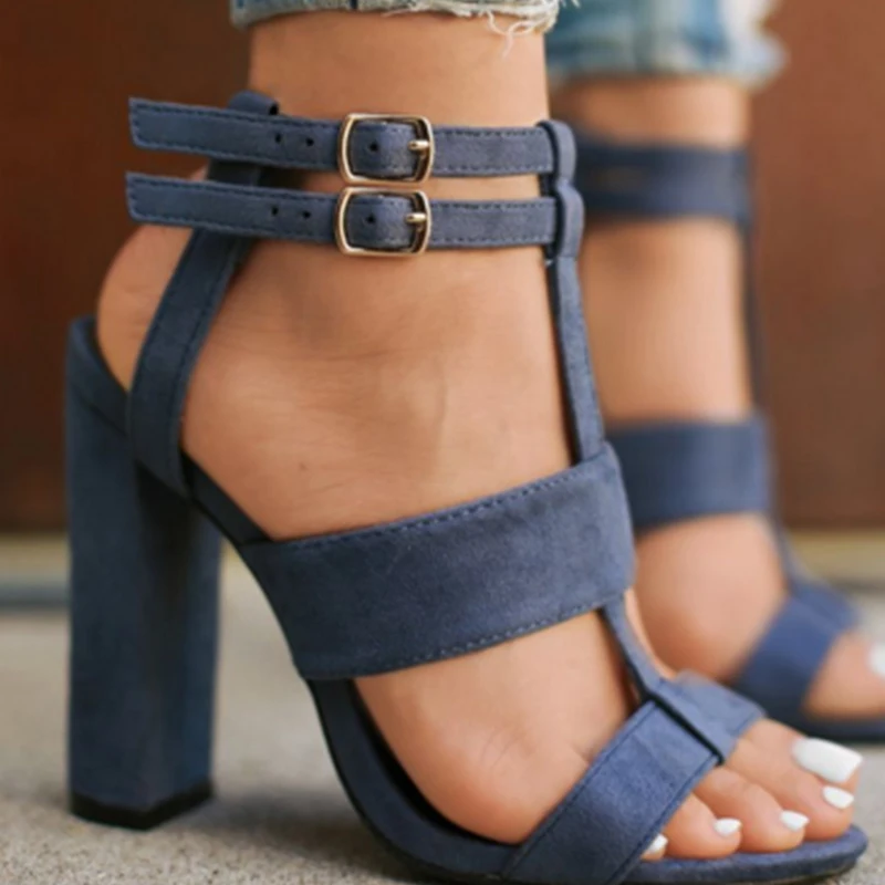 

Parkside Wind Suede Leather Girl's Sandals Navy Heel Party High Heels Buckle Shoes Woman Khaki Sandals Ankle Strap Heels 10.5cm