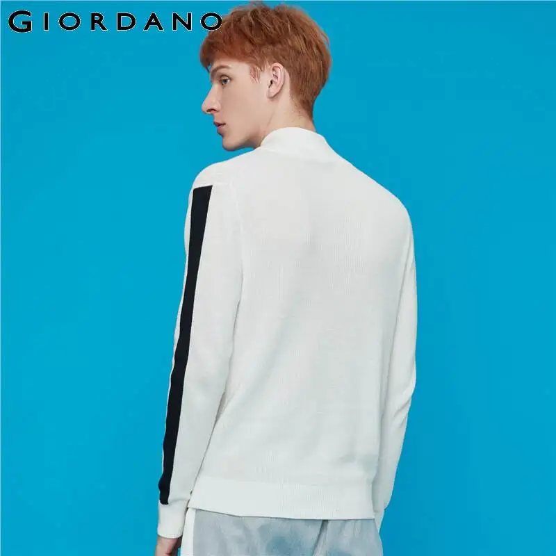 Giordano мужские свитера Mockneck половина Placket контрастный вязаный свитер молния муха Легкий эластичный мужской s свитера для 90059877
