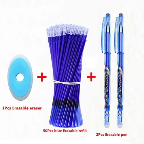 53Pcs blue set-J 53Pcs/Lot Erasable Pens Refill Set Washable Handle Blue Erasable Gel Pen Rod School Writing Stationery Tool Student Gift Suit - Цвет: 53Pcs blue set-J