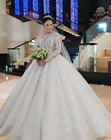 Свадебное платье принцессы, бальное платье невесты с длинными рукавами, аппликацией из бисера, вырезом-горловиной, шлейфом, на заказ, 2021