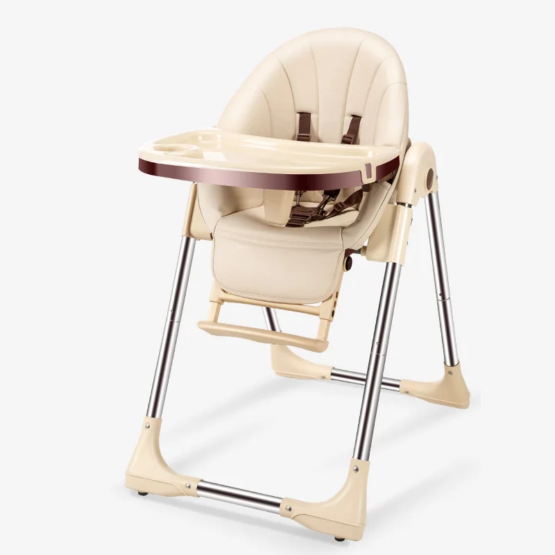 

Baby leather folding PU multifunctional portable baby dining table and chair seat high feeding chair portable dining chair