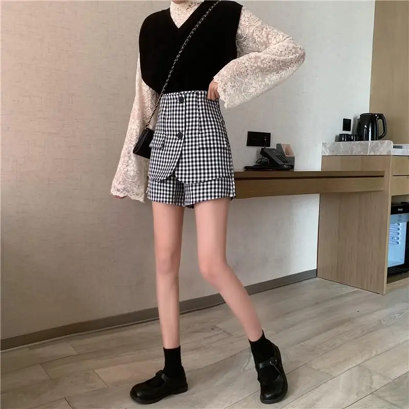 

Shorts Womens High Waist Autumn Harajuku New Fashion Korean Style Elegant Trendy Buttons Female A-Line All-match Casual Slim Ins
