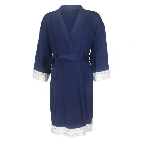 Dark Blue L Повседневный халат для беременных женский однотонный для беременных 3/4 рукав кружевная отделка повязка Пижама для кормящих женщин халат топы для сна - Цвет: Dark Blue L