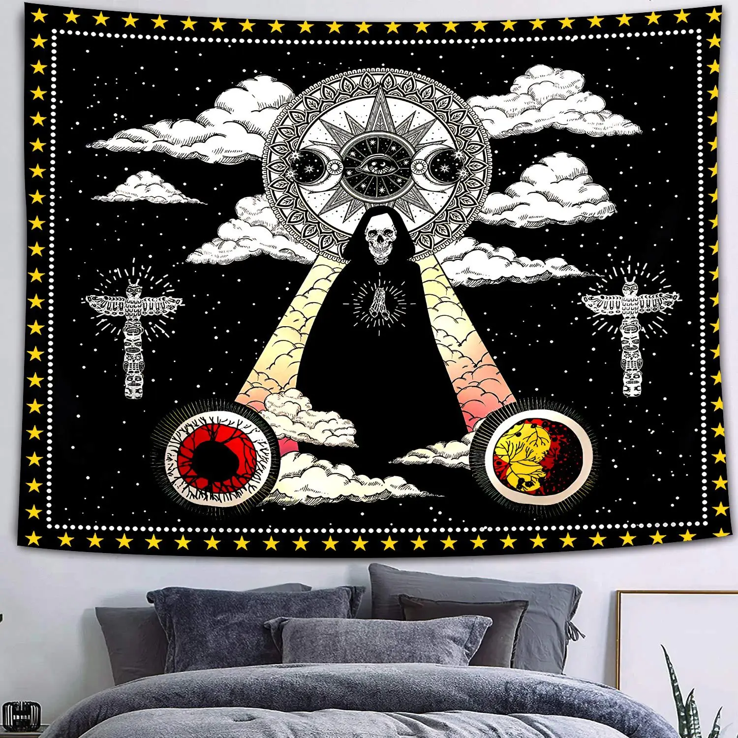 

Boho Psychedelic Printed Wall Hanging Tapestry Decor Dormitory Hanging Cloth Beach Towel Beach Sitting Blanket Hippie Home Decor