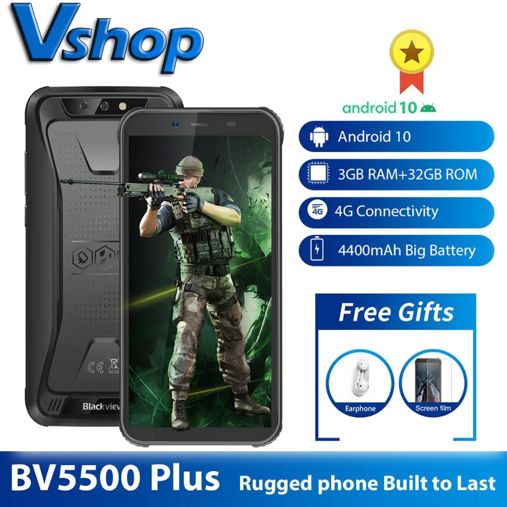 Blackview BV5500 Plus смартфон с 5 дюймовым дисплеем ОЗУ 3 ГБ ПЗУ 32 Android 10 0 4400 мАч|Смартфоны| |
