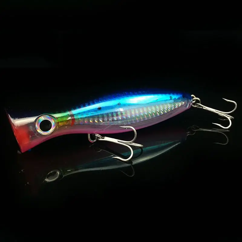 Горячая HG 1Pcs Поппер для рыбалки 3d augen с тройными крючками 12 см 42 г topwater твердая