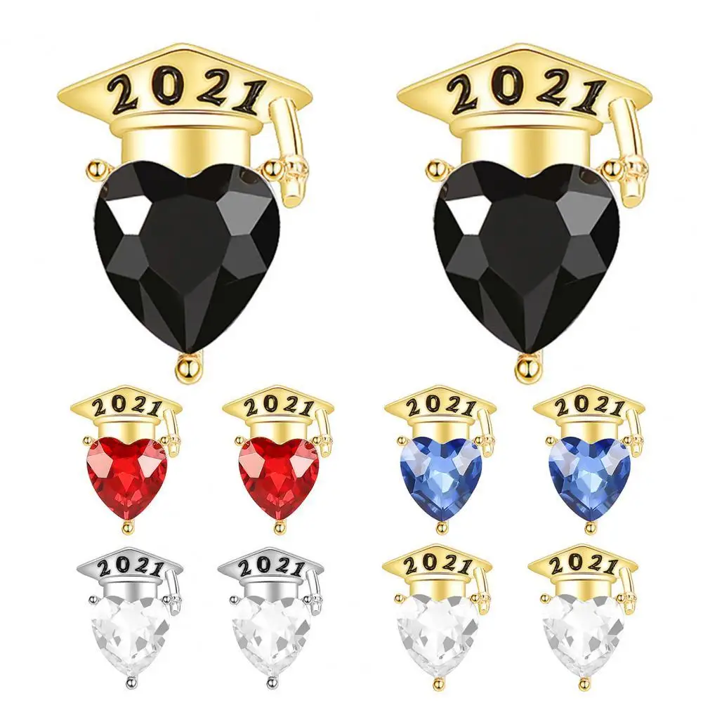 

Women Cubic Zirconia All-match Heart Shape 2021 Engraved Stud Earrings Graduation Gift for Party