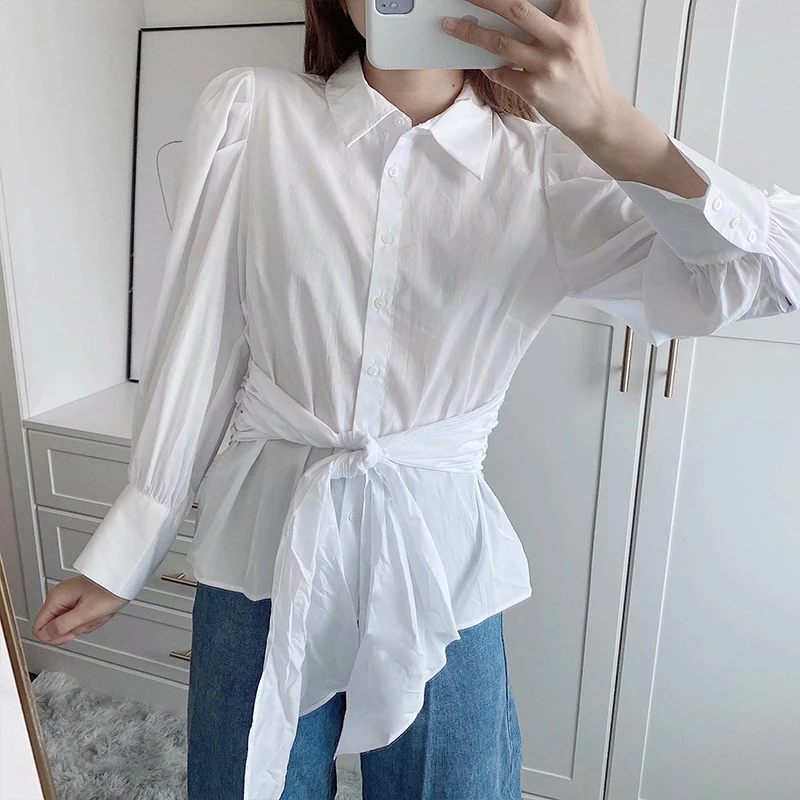 

ZA 2020 New Fashion Women Solid color Poplin chiffon shirt Turn down Collar Blouses Long Sleeve Chiffon Shirt Casual Loose Tops