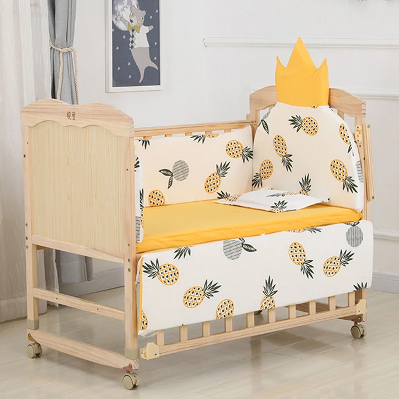 

5Pcs 110*56CM Newborn Baby Bedding Set For Girl Boy Crib Bumper Protector Crown Design Baby Bed Bumper Bed Sheet Pillowcase
