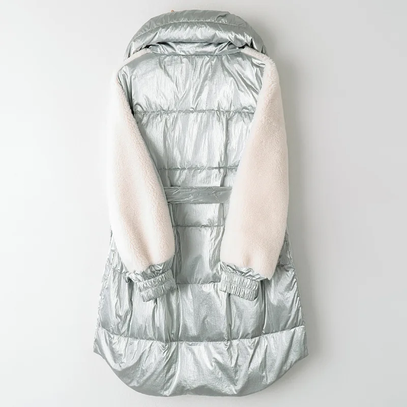 Новая женская одежда пуховые строчки гранулы комбинированный мех шуба короткая