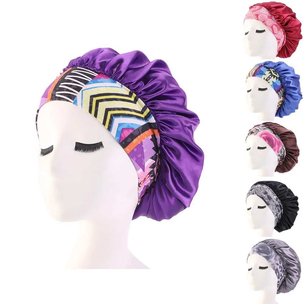 Атласная однотонная женская шапочка для сна в ночное время ухода за волосами
