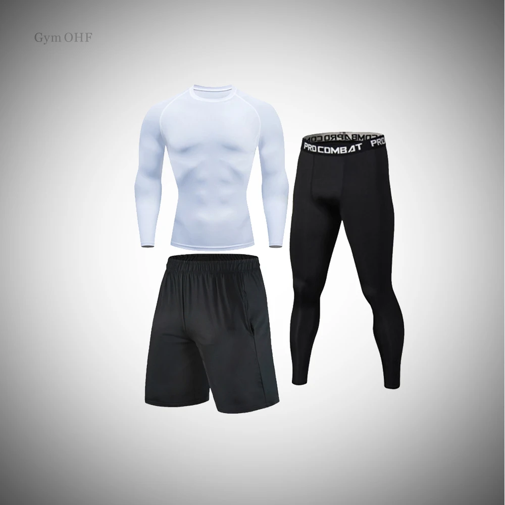 

Solid Color Classic Men's Spring And Autumn Compression Tight Training Exercise Gym Sports Suit Jogging Running T-Shirt
